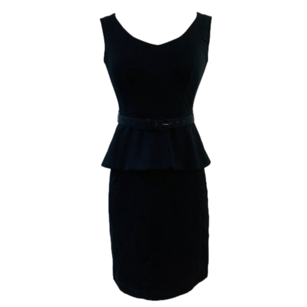 Nanette Lepore || Marmalade Black Sleeveless Peplum Belted lined Midi Dress 0